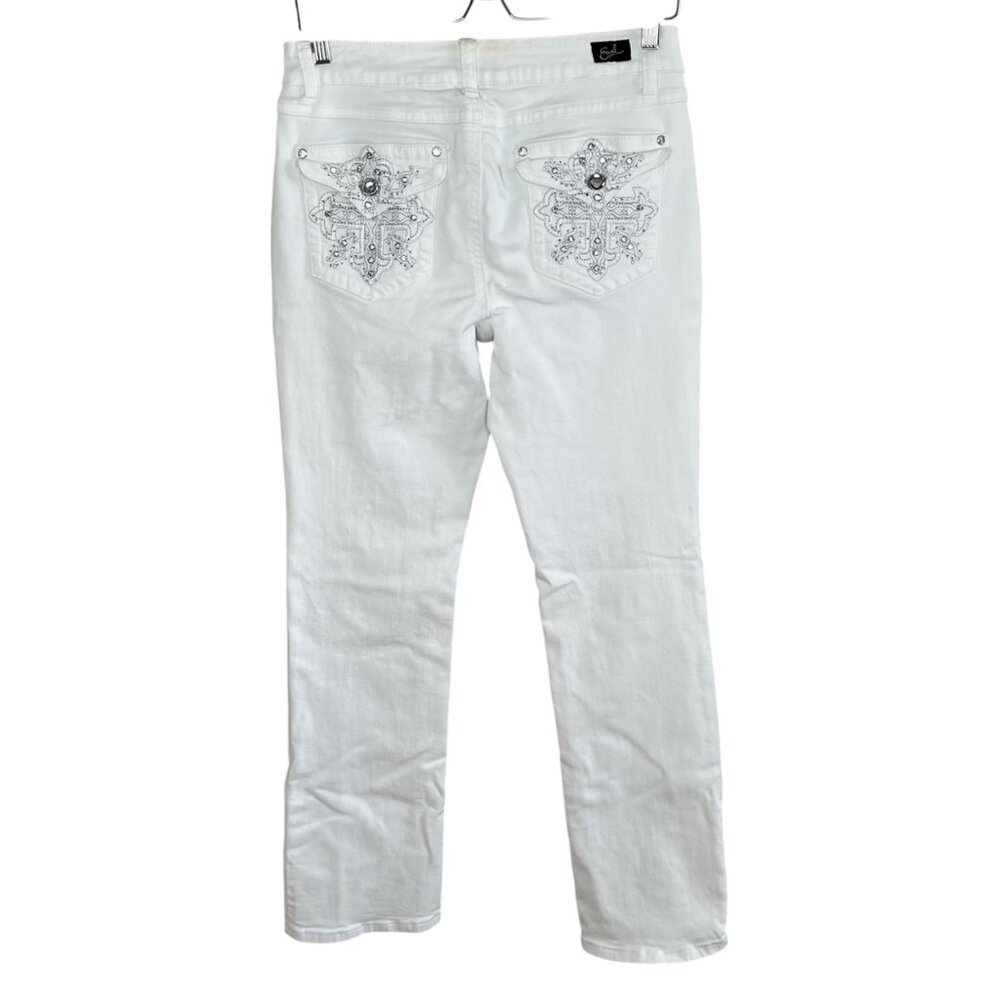 Earl Jeans Womens White Embellished Back Pocket Denim Slim Boot Jeans Size 8
